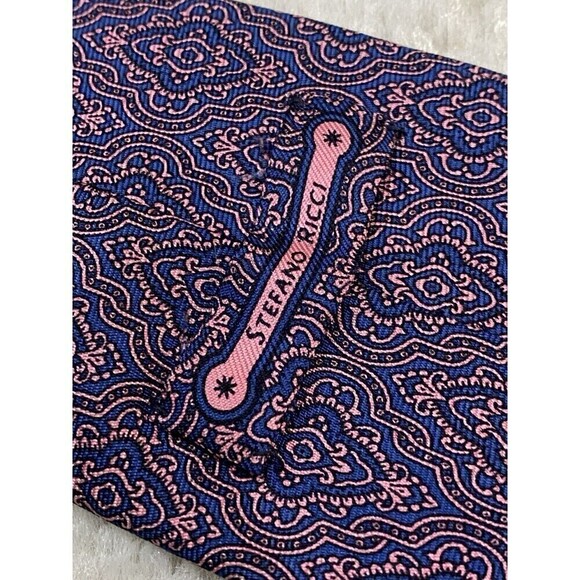 Stefano Ricci Silk Neck Tie Navy Blue & Pink Floral-Type Pattern - Picture 2 of 9